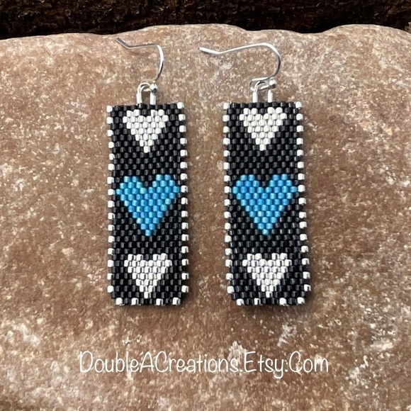 Three Hearts Beaded Earrings - Picture 1 of 6
